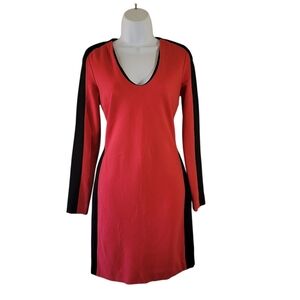 DIANNE VON FURSTENBERG  Red Black Bodycon Dress Sz 4 Long Sleeve Quite Luxury